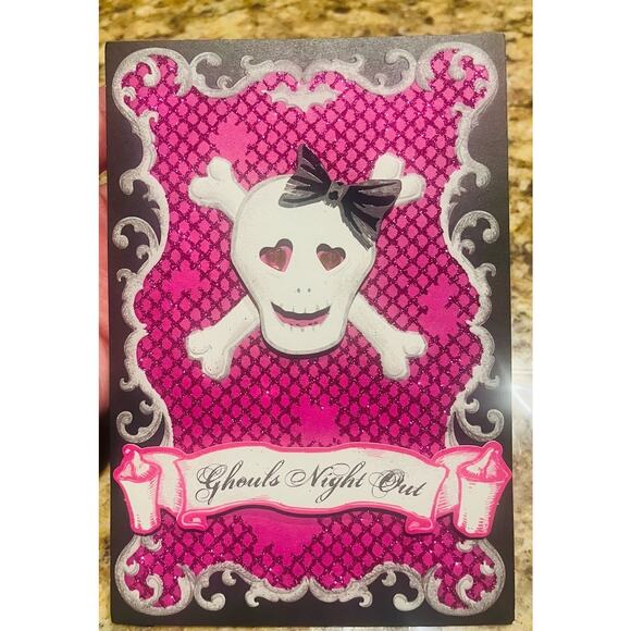 Hallmark Ghouls Night out  Gretting card cute Skull with black bow - Picture 1 of 4